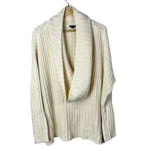 Ann Taylor Cream Cowl Neck Ribbed Long Sleeve Knit Sweater M